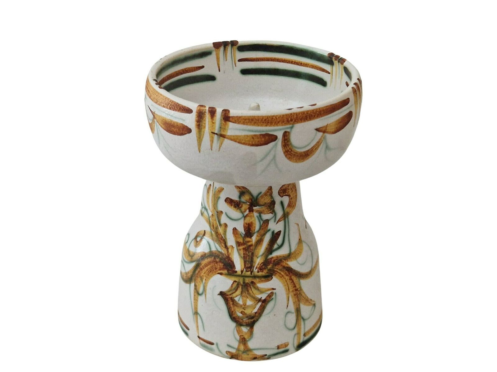 Ceramic Keraluc Quimper Candle Holder, French Mid Century Modern Hand Painted Pottery Pillar Candlestick photo for sale