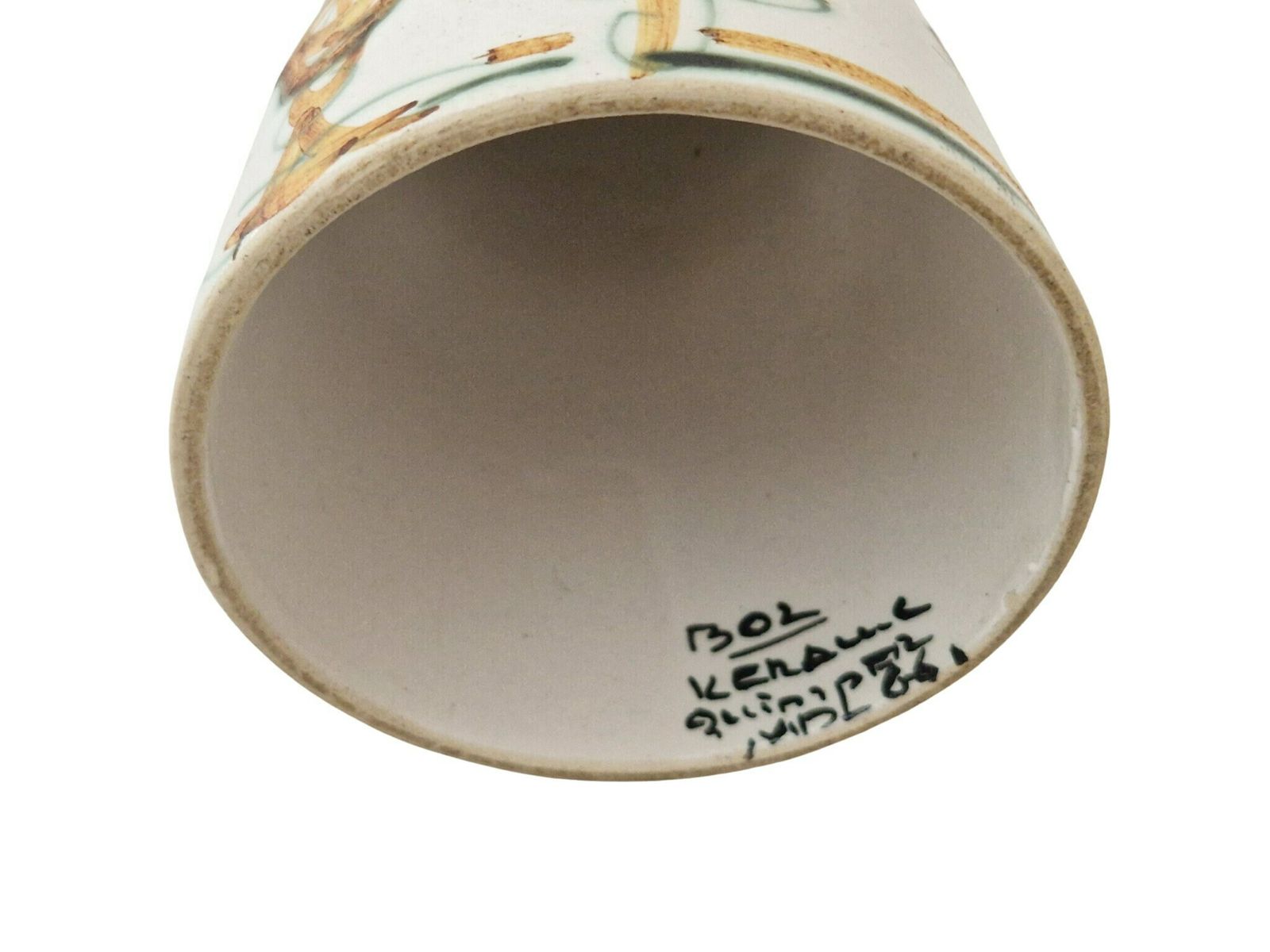photo for sale Ceramic Keraluc Quimper Candle Holder, French Mid Century Modern Hand Painted Pottery Pillar Candlestick