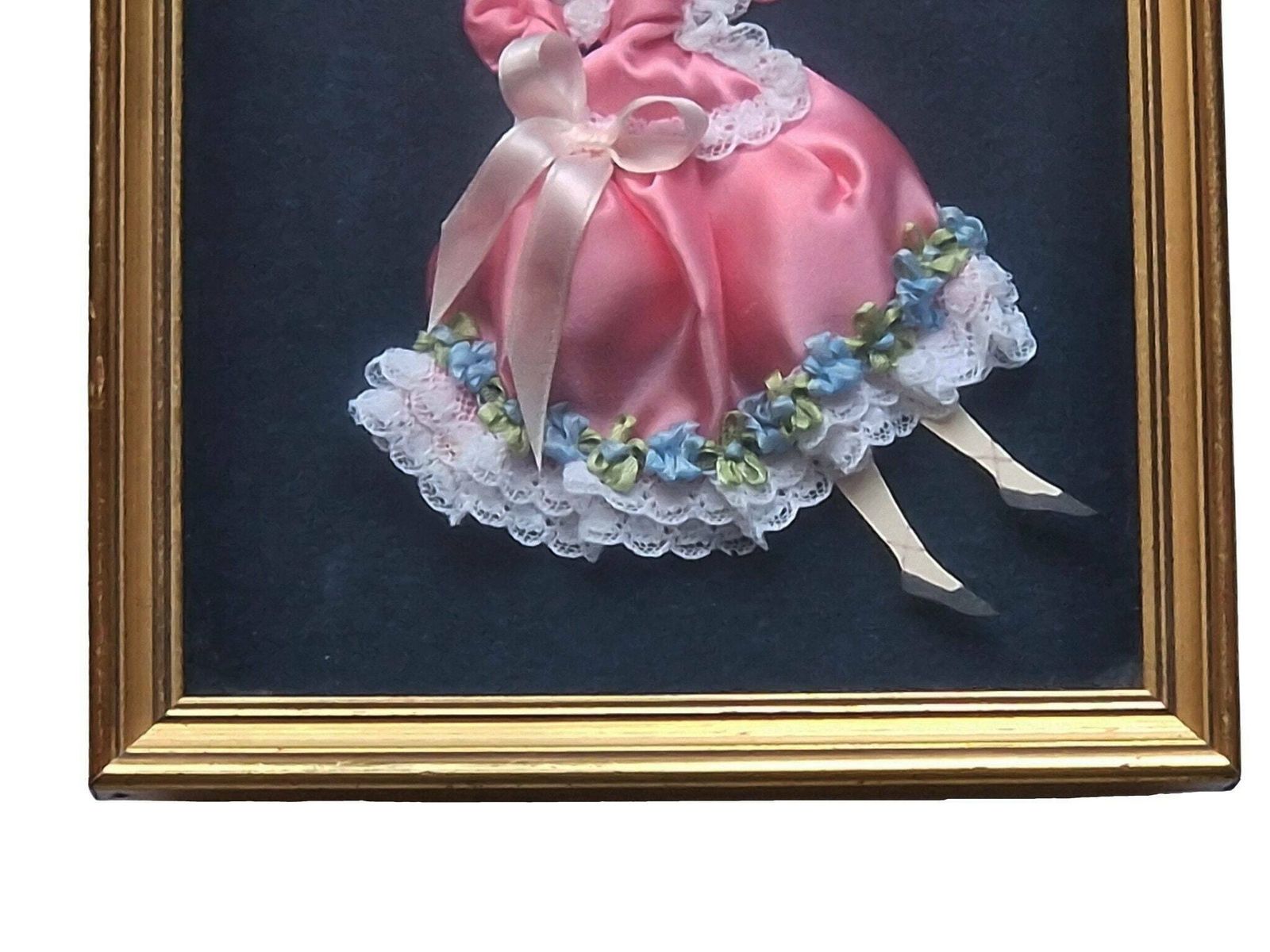 French Victorian Fashion Shadow Box, Lady On Swing In Hand Made Diorama photo vinterior