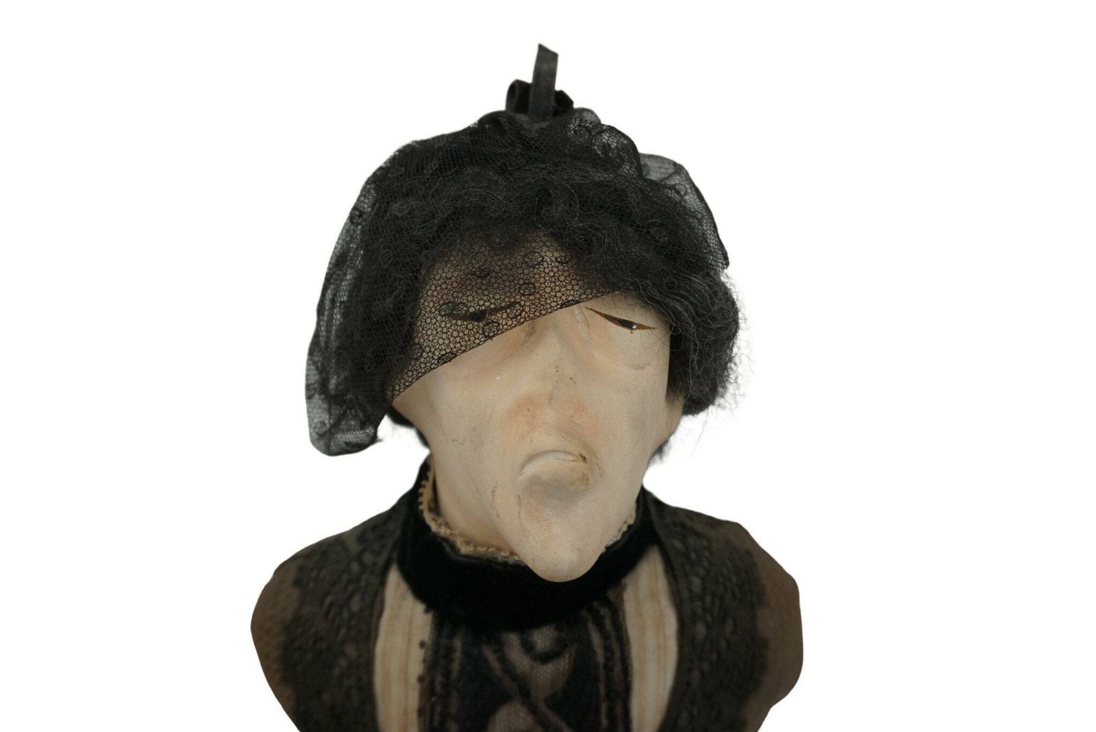 Satirical Bust Figure Of Old Lady, Caricature Ceramic Figurine, Balzac Cousin Bette photo for sale