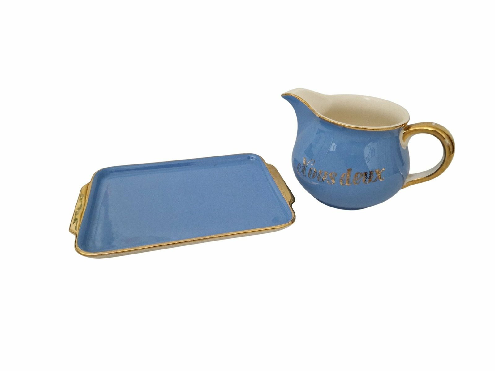 Villeroy And Boch Nous Deux Creamer And Tray, French Ceramic Tea For Two Breakfast Set photo for sale