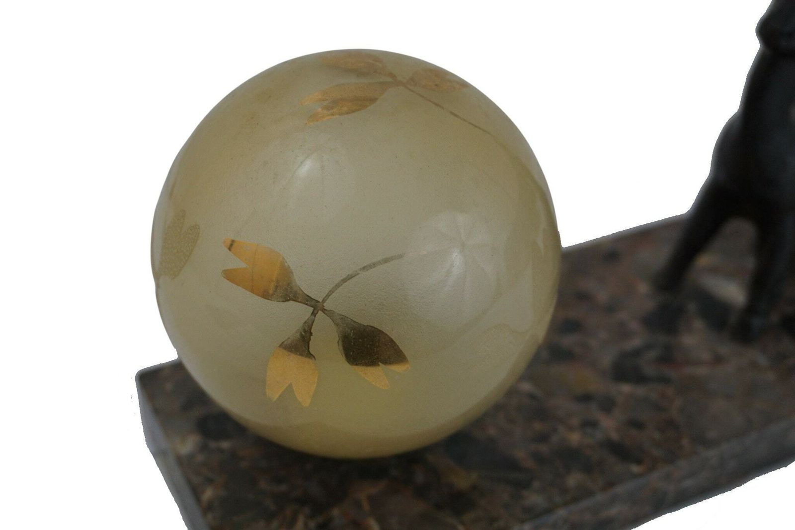 Art Deco Table Lamp With Lamb Figurine On Marble Base With Glass Globe, Antique Home & Office Decor photo vinterior