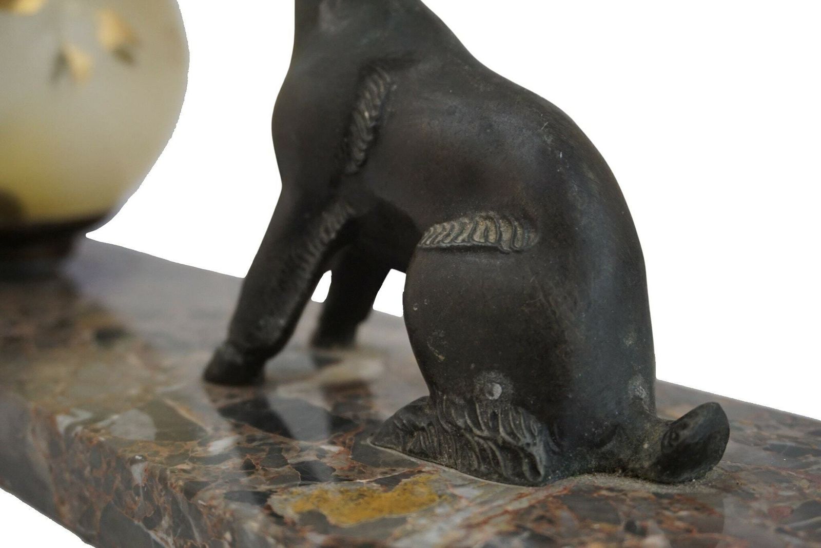 Art Deco Table Lamp With Lamb Figurine On Marble Base With Glass Globe, Antique Home & Office Decor photo vintage