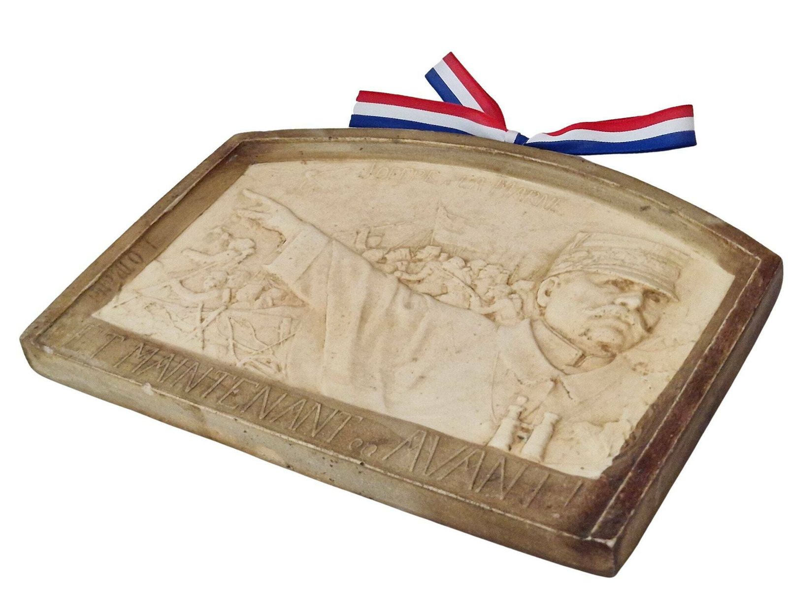 Ww1 French Militaria Chalkware Wall Hanging Plaque With Marshall Joffre Portrait By Louis Octave Mattei, Souvenir Of Battle Of The Marne photo for sale