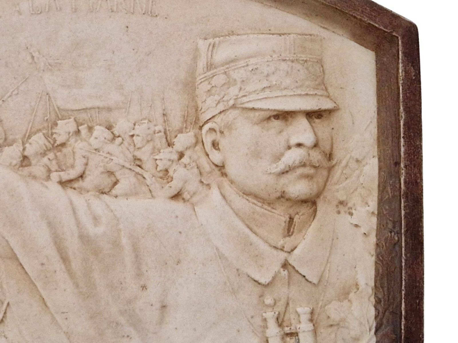Ww1 French Militaria Chalkware Wall Hanging Plaque With Marshall Joffre Portrait By Louis Octave Mattei, Souvenir Of Battle Of The Marne photo 111.0