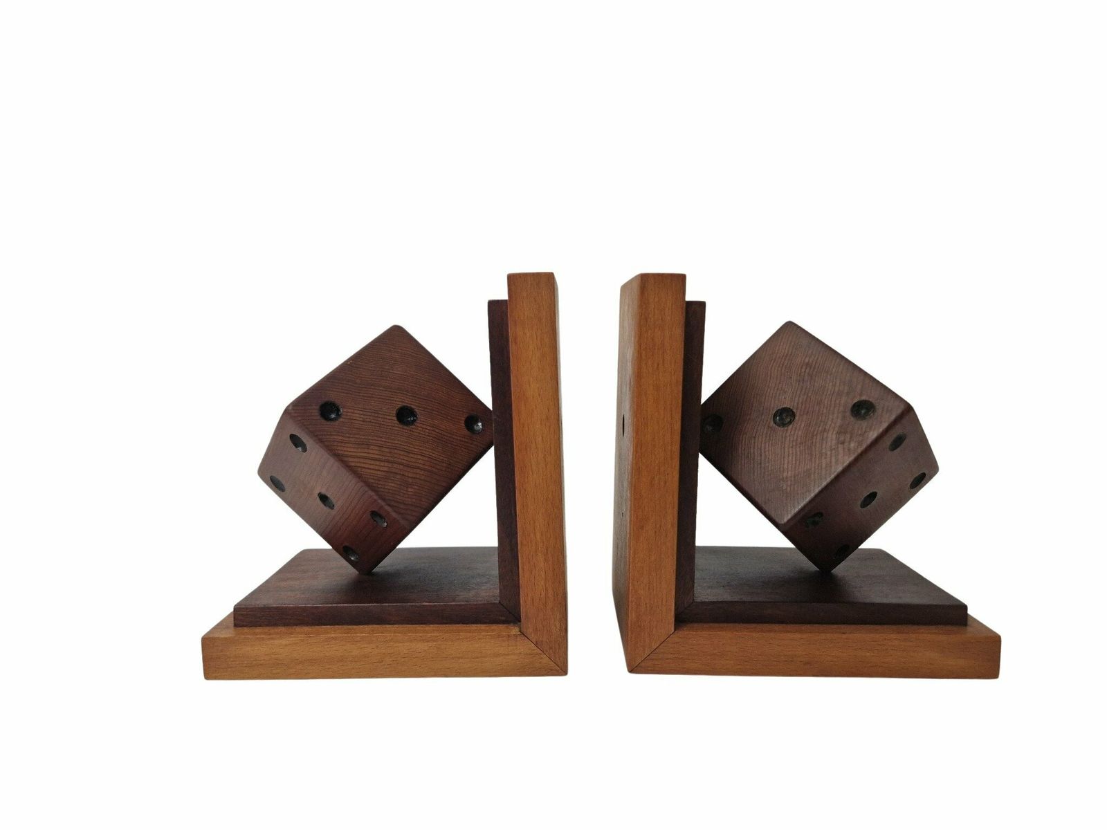 Art Deco Houten Boekensteun Met Dobbelstenen, Frans Kantoor  En Bureauaccessoire – Set Van Twee photo for sale