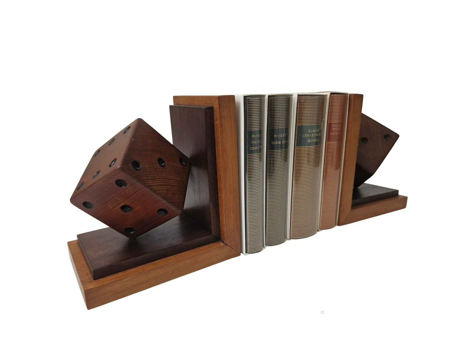 Art Deco Houten Boekensteun Met Dobbelstenen, Frans Kantoor  En Bureauaccessoire – Set Van Twee photo Woonaccessoires