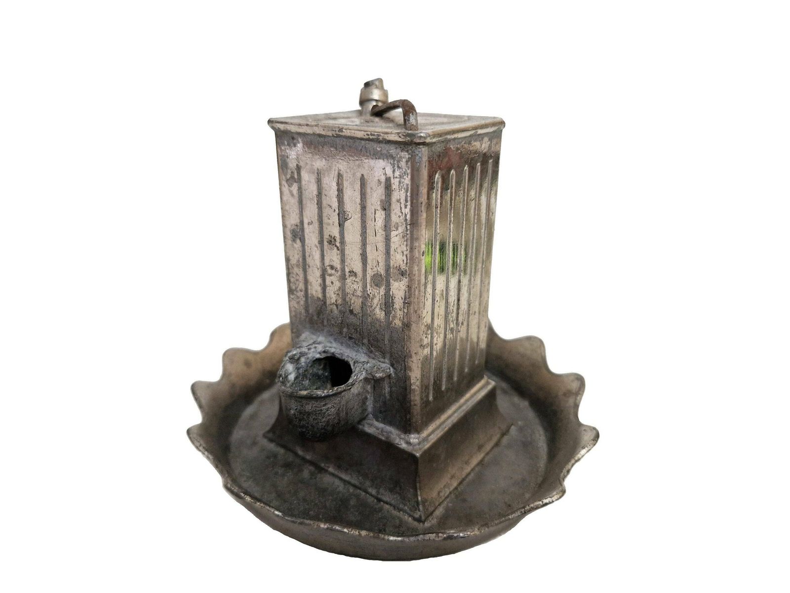 Frans Antiek Inktpot Met Oriflamme Reclame, Miniatuur Oliekan photo Woonaccessoires