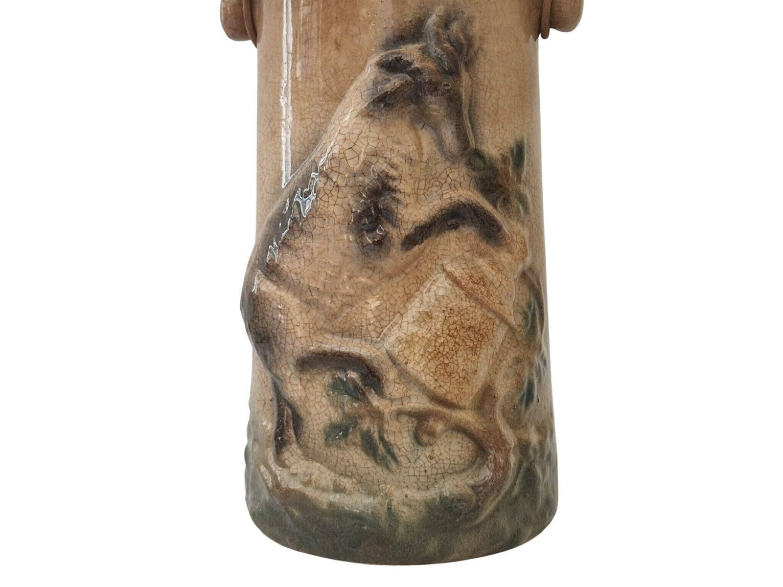 Antique French Majolica Milk Pail Can With Goat Figure, Rustic Country Kitchen Decor photo buy