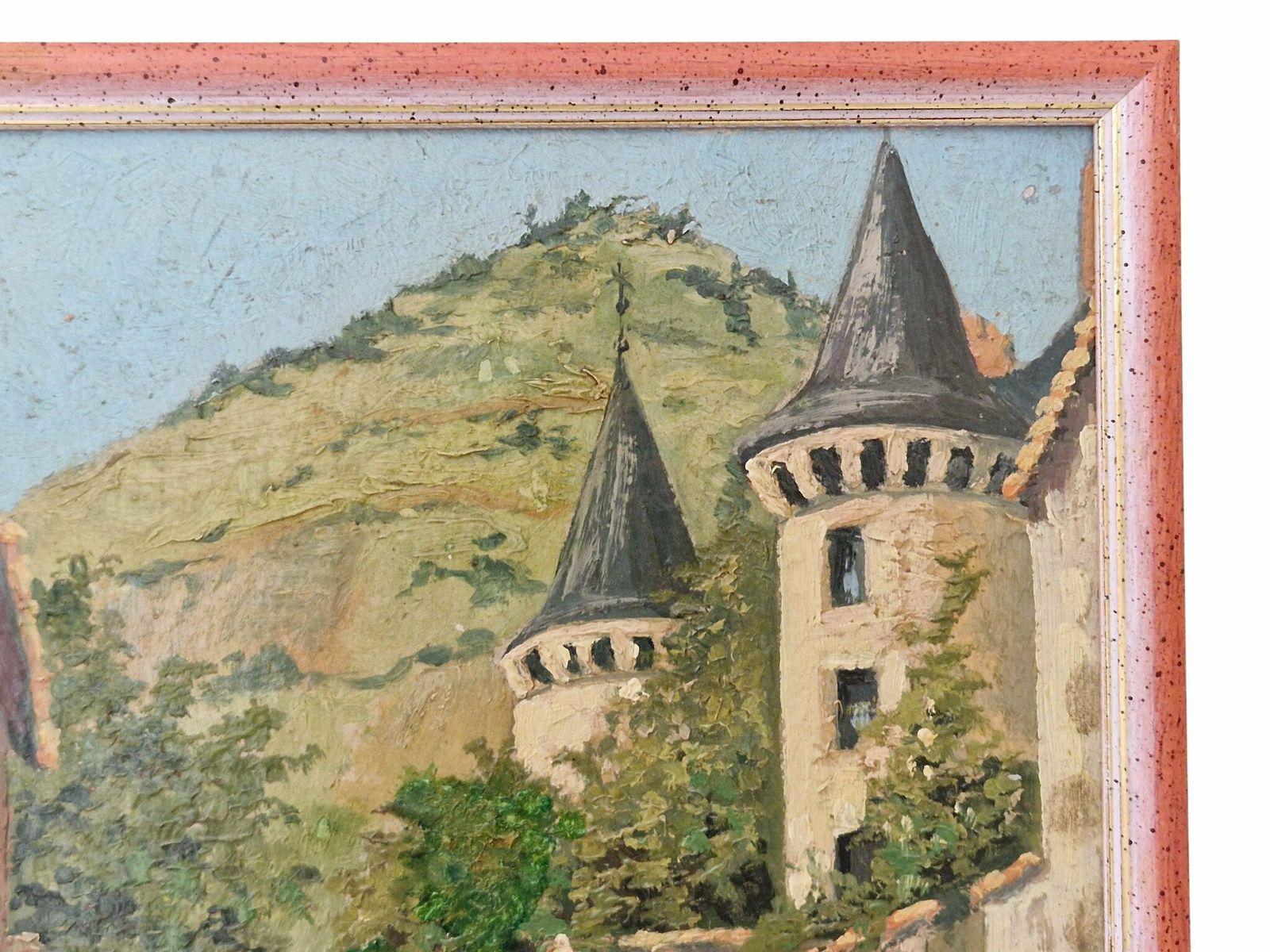 French Chateau Oil Painting By Edouard Plauchier With Laundry Washer, Antique Country Wall Art Decor photo 166.0