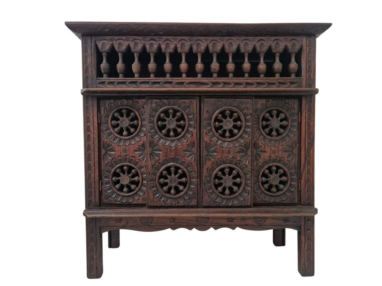 French Breton Doll Furniture Sideboard, Miniature Carved Wooden Buffet Cupboard