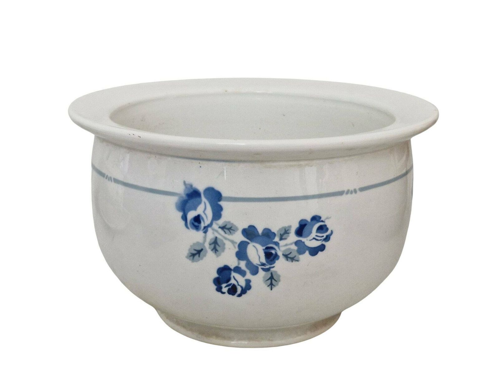 French Porcelain Chamber Pot With Blue Roses Transferware By Saint Amand photo 80.0