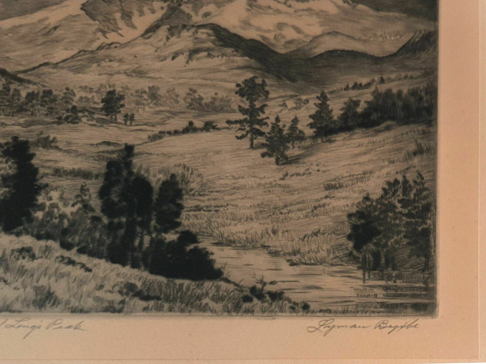 Etching By Lyman Byxbe. Titled, "First Glimpse Of Longs Peak" photo Art
