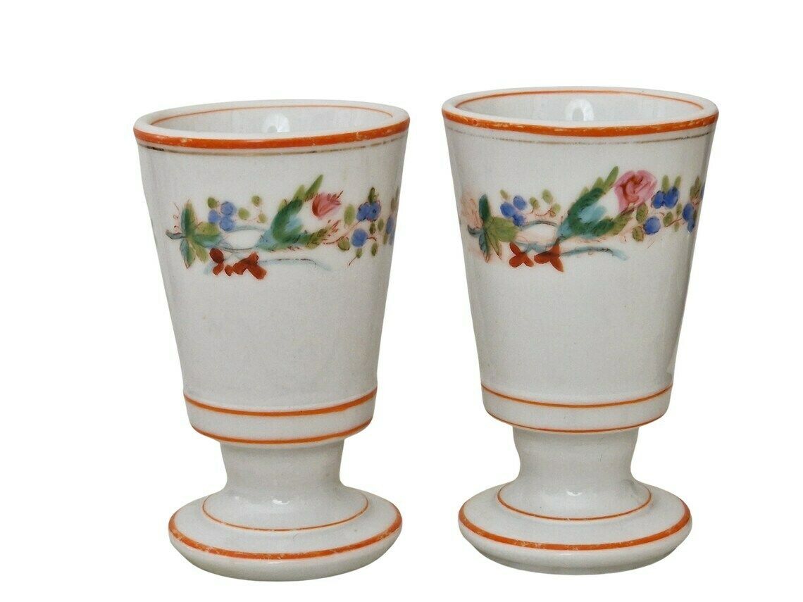 Antique French Porcelain Mazagran Brulot Coffee Cups A Pair Paris Cafe Footed Goblets photo furniture