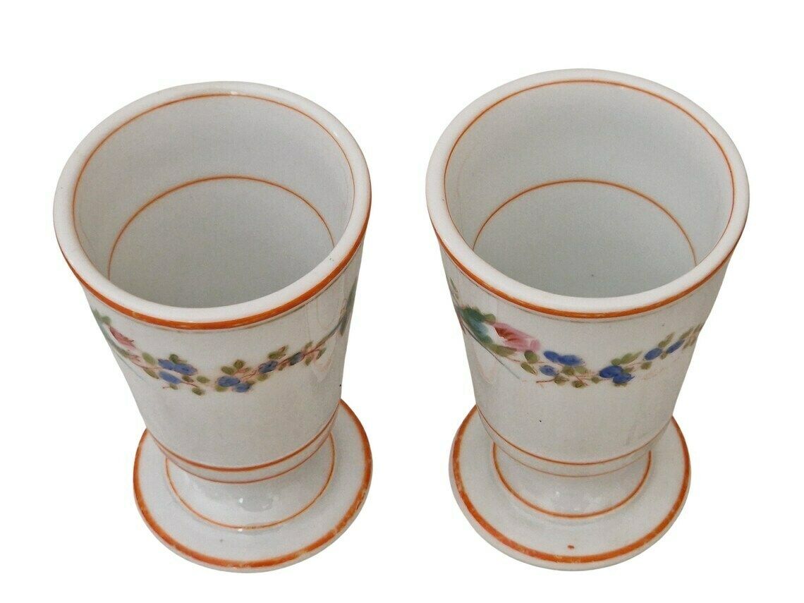 Antique French Porcelain Mazagran Brulot Coffee Cups A Pair Paris Cafe Footed Goblets photo Home Decor