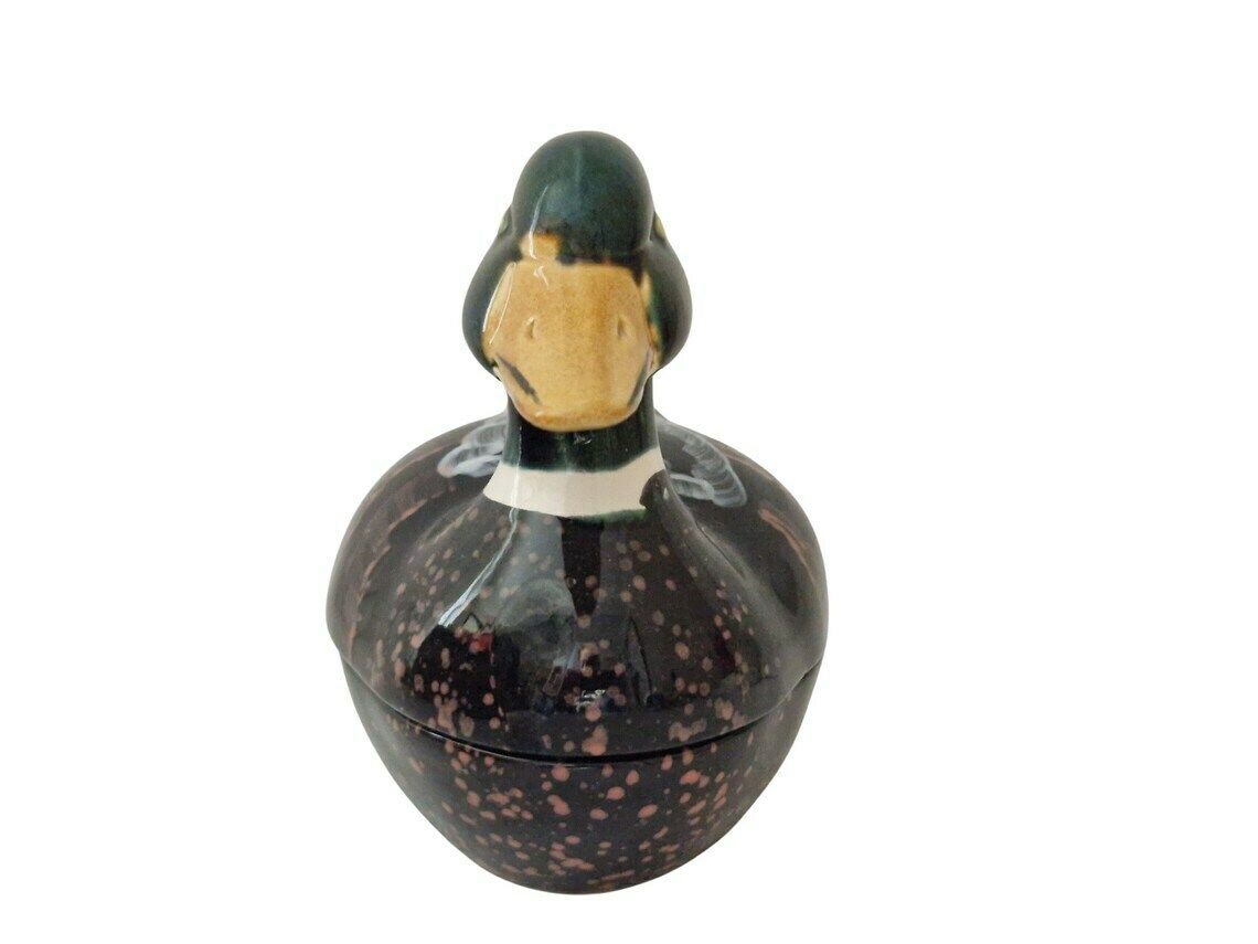 Mallard Duck Majolica Tureen By Michel Caugant French Foie Gras Terrine Woodland Table Decor photo for sale