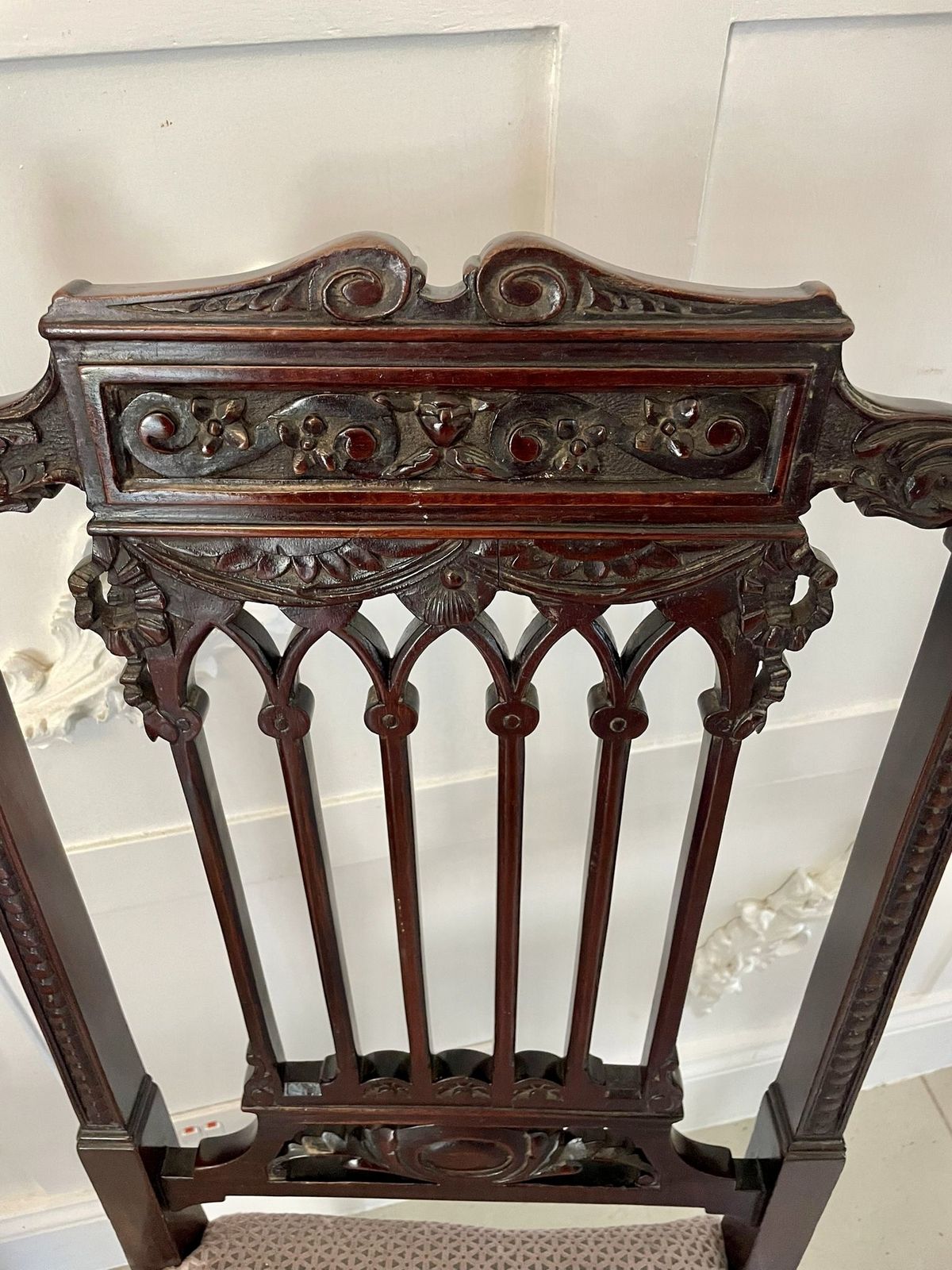 Fine Pair Of Antique 19th Century Carved Mahogany Side Chairs photo for sale