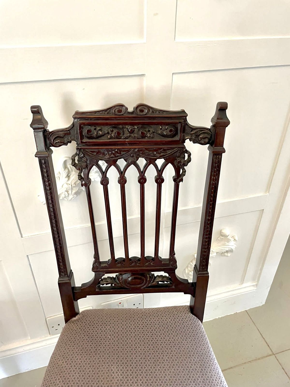 photo for sale Fine Pair Of Antique 19th Century Carved Mahogany Side Chairs