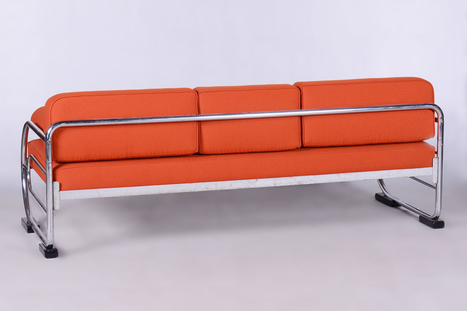 Restored Orange Bauhaus Sofa, Robert Slezak, High Quality Leather, 1930s photo furniture