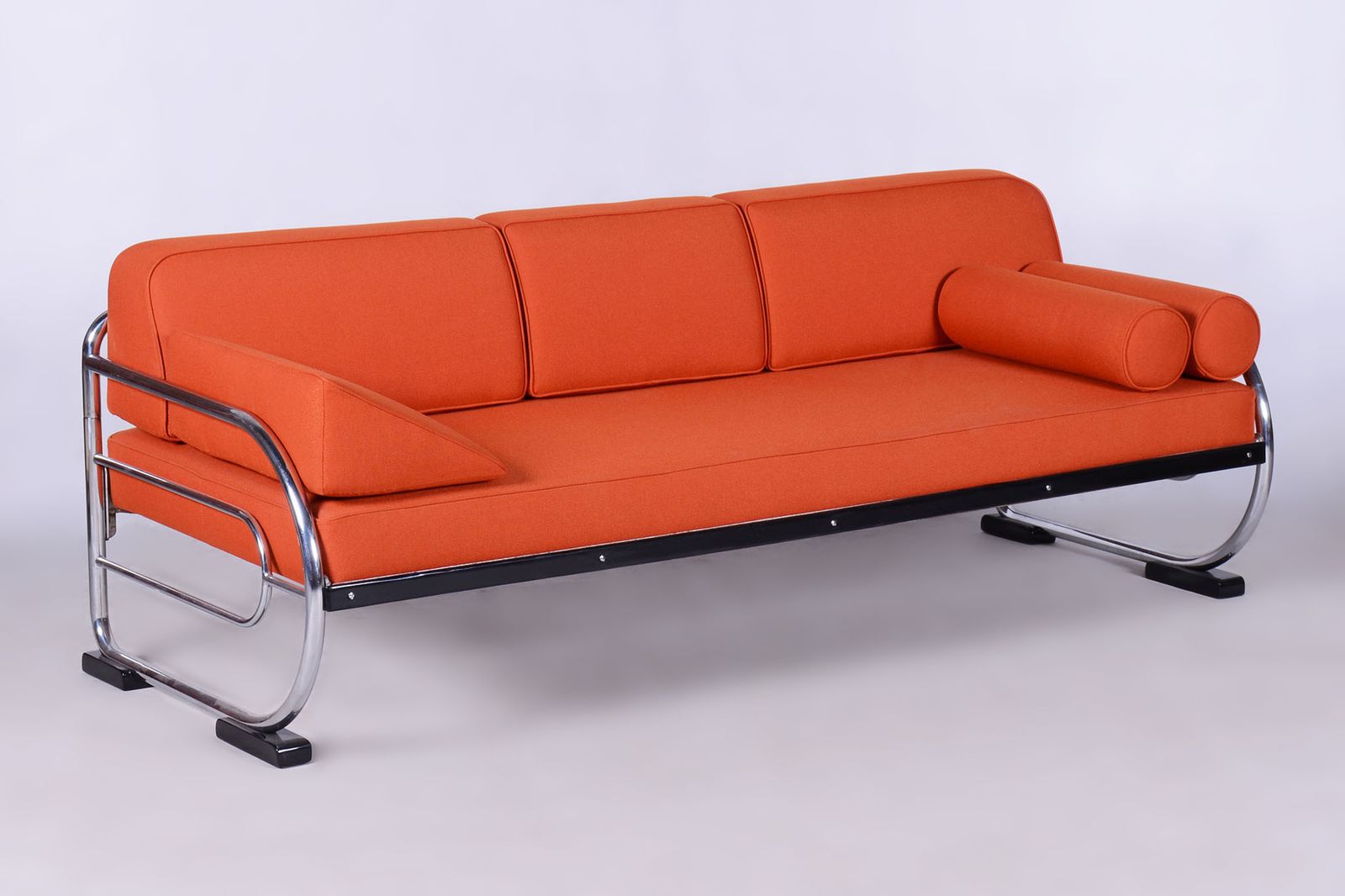 photo furniture Restored Orange Bauhaus Sofa, Robert Slezak, High Quality Leather, 1930s