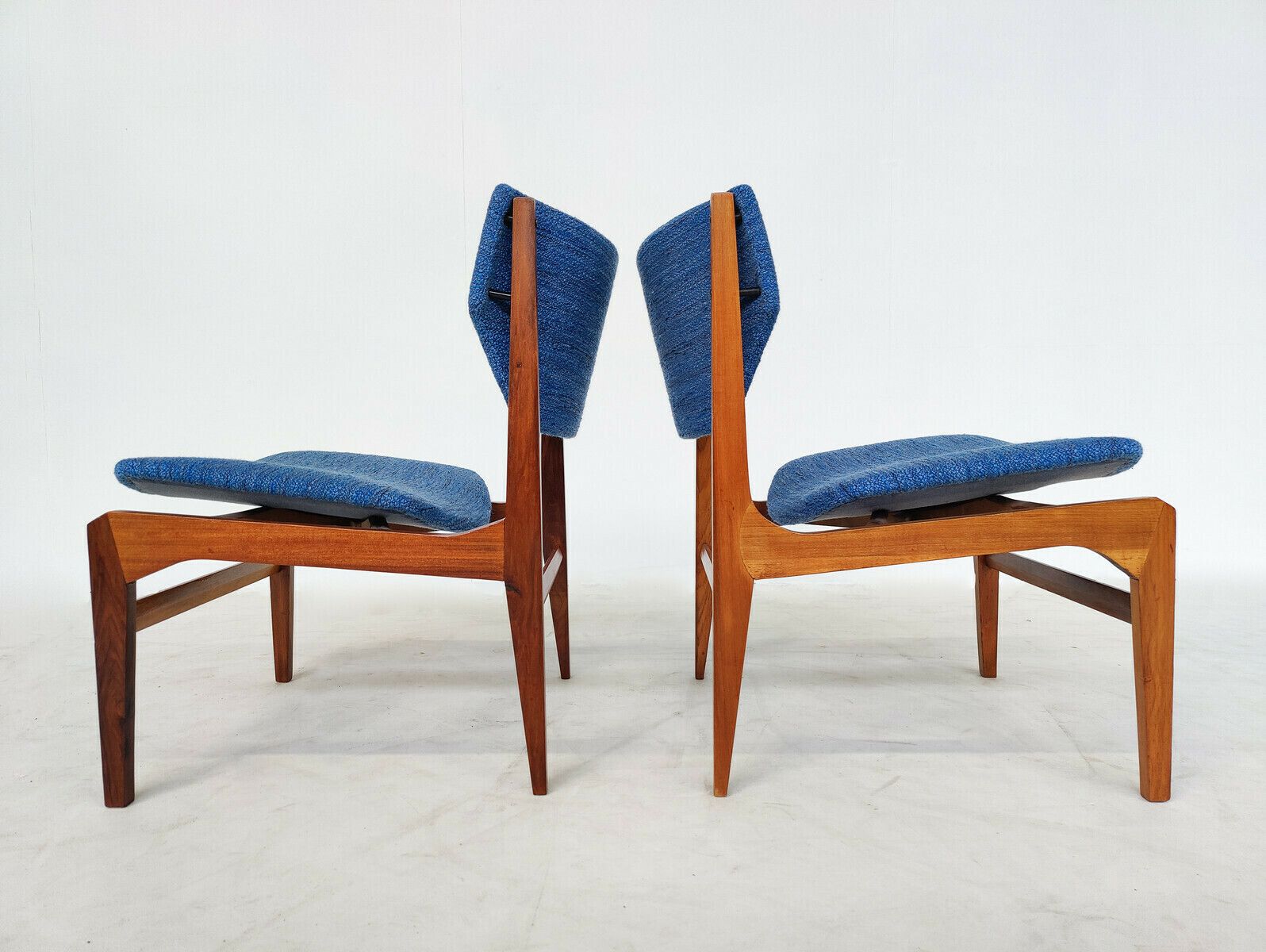 Pair Of Blue Mid Century Modern Armchairs With Matching Ottomans photo Furniture