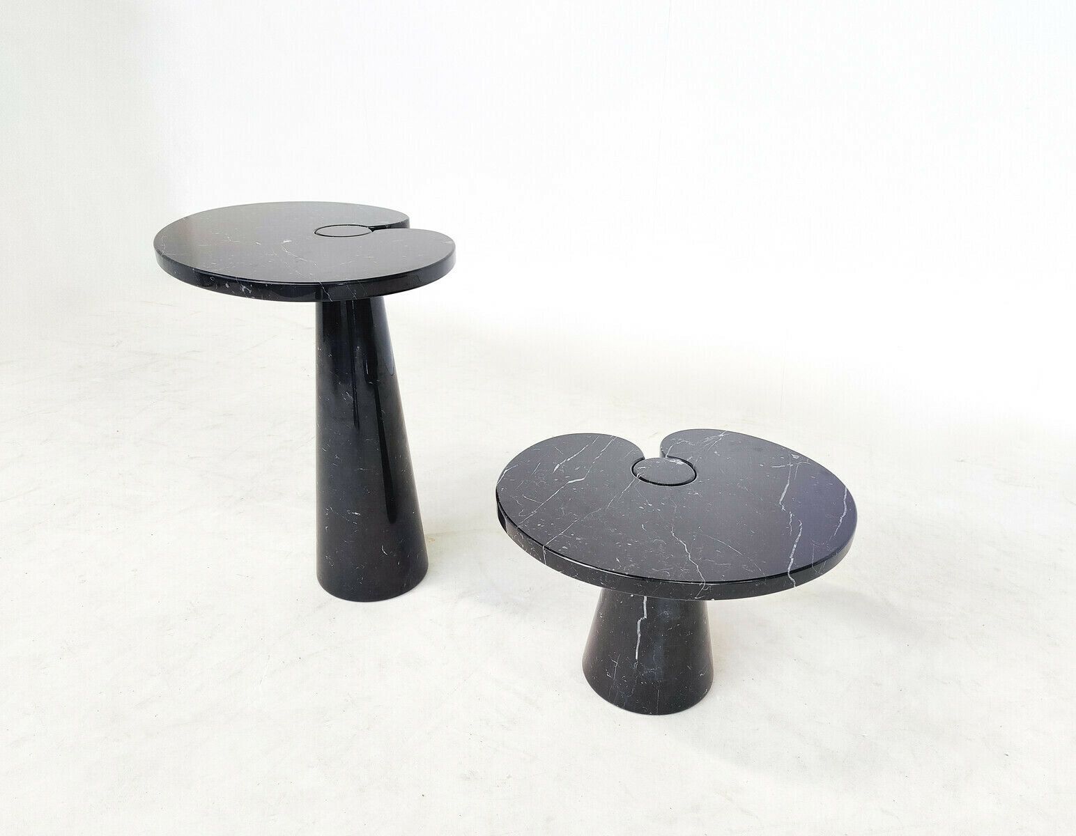 Pair Of Black ''Eros'' Marble Side Tables By Angelo Mangiarotti