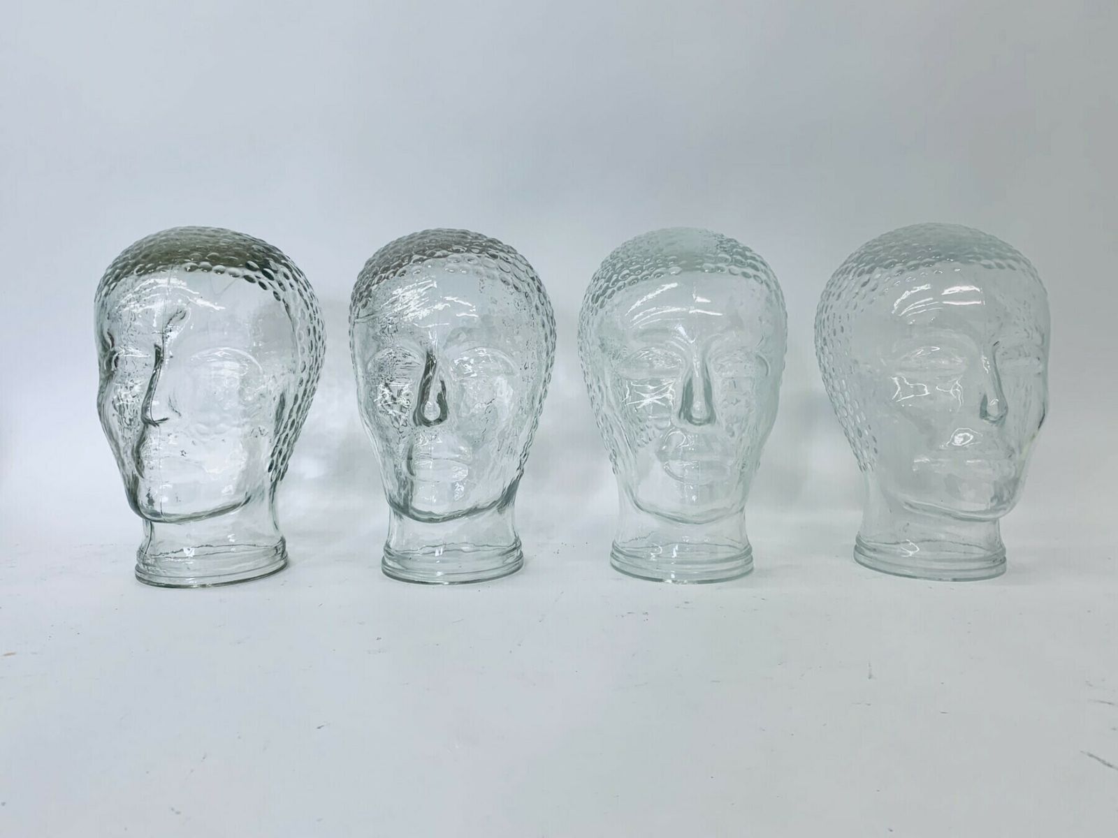 Set Of 4 Glass Head Vintage Hat  Headphone Display Mid Century Mannequin  1970’s