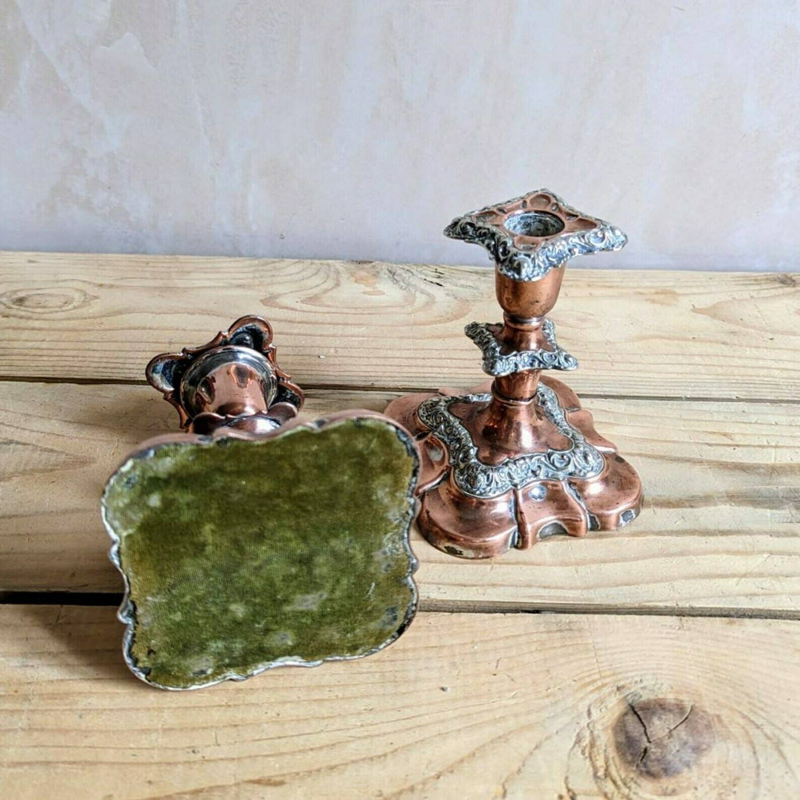 A Pair Of Antique Old Sheffield Plate English Silver Plate Candle Sticks Or Candlesticks Candle Holder photo Home Decor