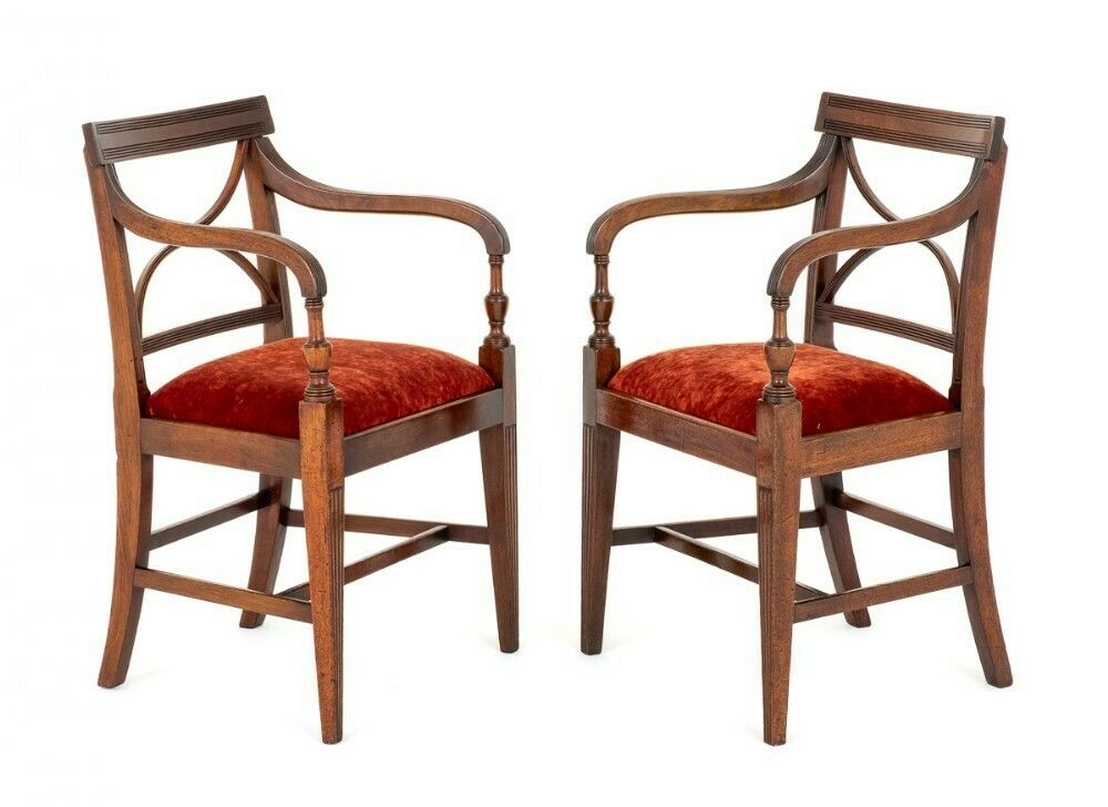 Pair Regency Arm Chairs Period Mahogany Antique photo 1250.0