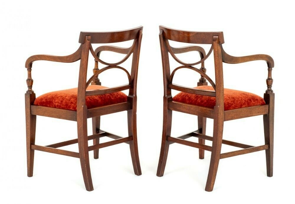 Pair Regency Arm Chairs Period Mahogany Antique photo vinterior
