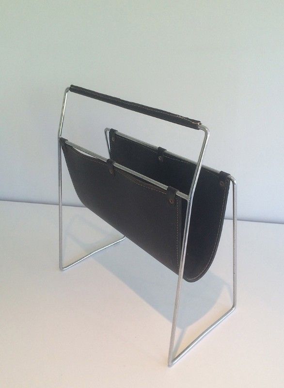Black Leather And Chrome Magazine Rack photo Home Decor