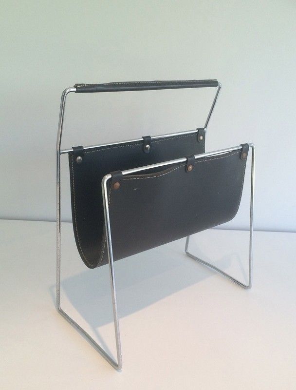 Black Leather And Chrome Magazine Rack photo buy