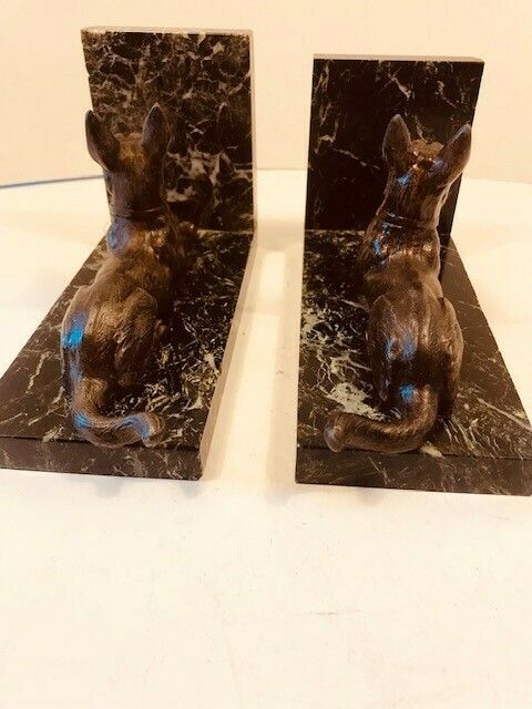 A Pair Of Art Deco Marble Bookends Mounted With Metal Figures Of Alsatian Dogs photo 120.0