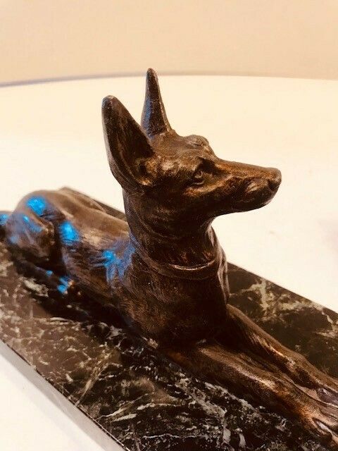 A Pair Of Art Deco Marble Bookends Mounted With Metal Figures Of Alsatian Dogs photo vinterior