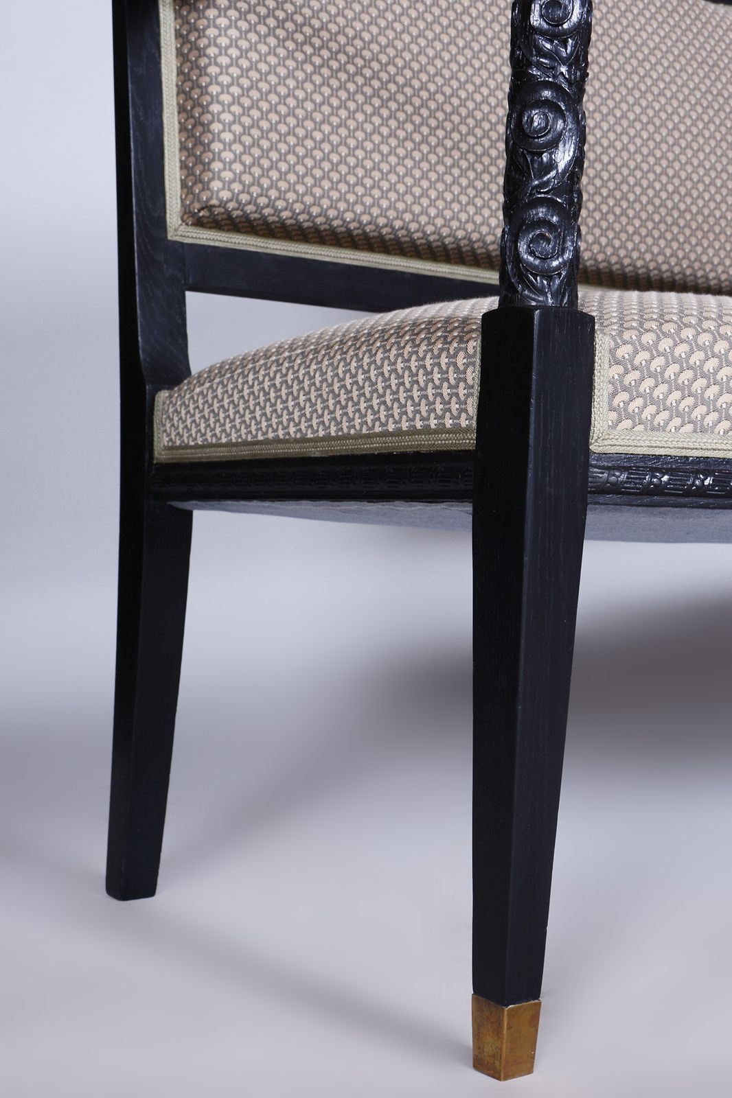 5550.0 Restored Art Nouveau Seating Set, Stained Oak, New Upholstery, Austria, 1910s photo