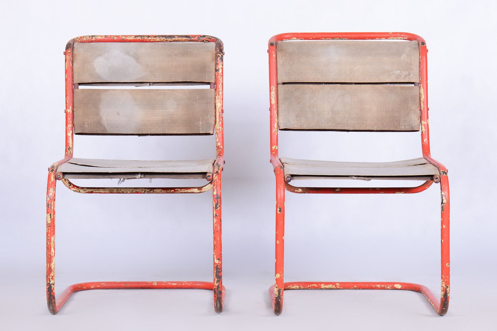 Original Pair Of Chairs By Josef Gocar, Lacquered Steel, Czechia, 1930s photo vintage
