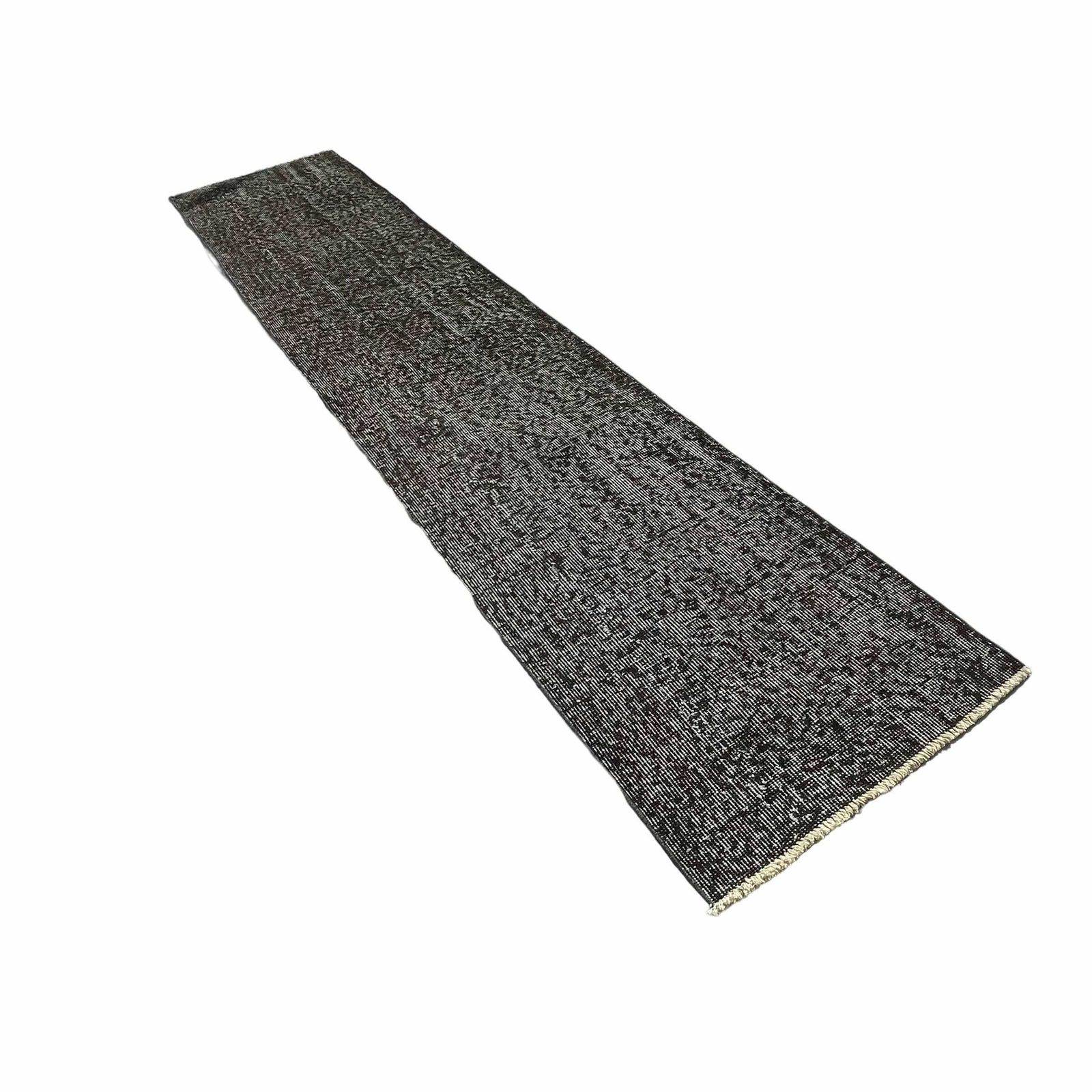 photo for sale Distressed Turkish Narrow Runner Wool Vintage Rug, Over Dyed Black