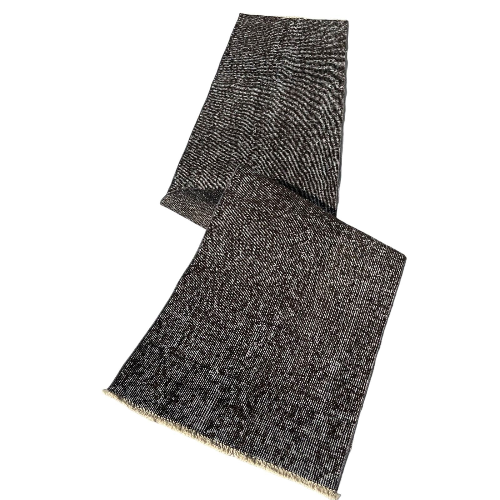 Distressed Turkish Narrow Runner 290 X 60 Cm Wool Vintage Rug, Over Dyed Black photo furniture
