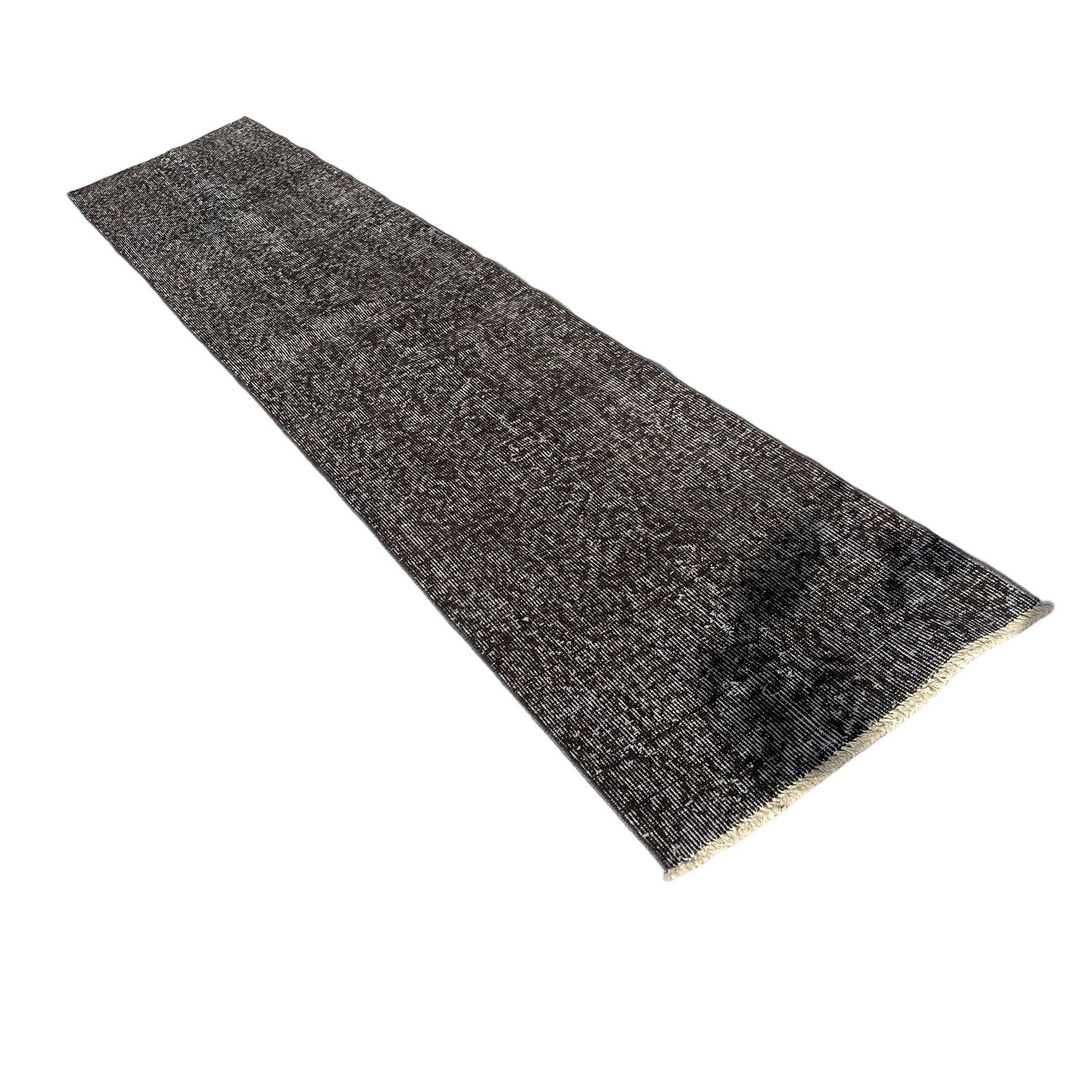 Distressed Turkish Narrow Runner 290 X 60 Cm Wool Vintage Rug, Over Dyed Black photo for sale