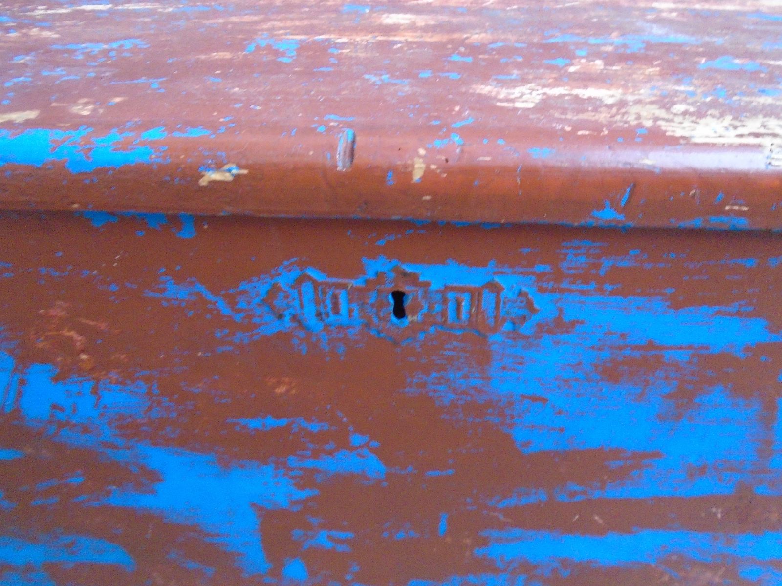 A Totally Original Early Victorian Pine Painted Blue / Red 3 Seater Hungarian Bench photo vintage