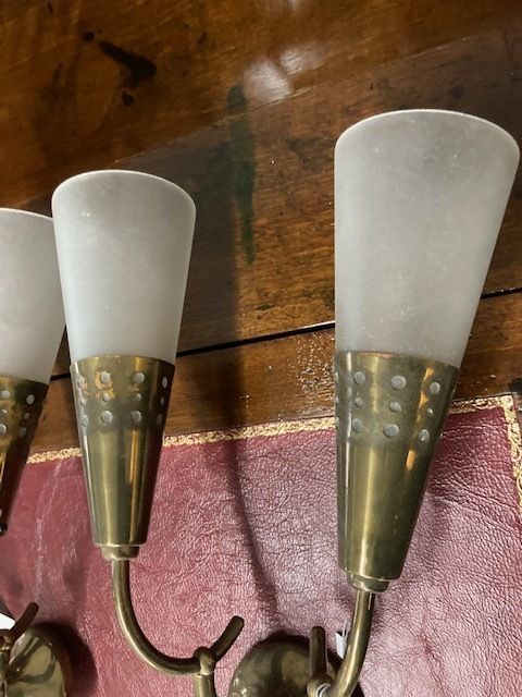 Pair Of Modern   Vintage Oscar Torlasco Cone Wall Lights From The 1950s. Metal And Opaline Glass. Design photo 384.8