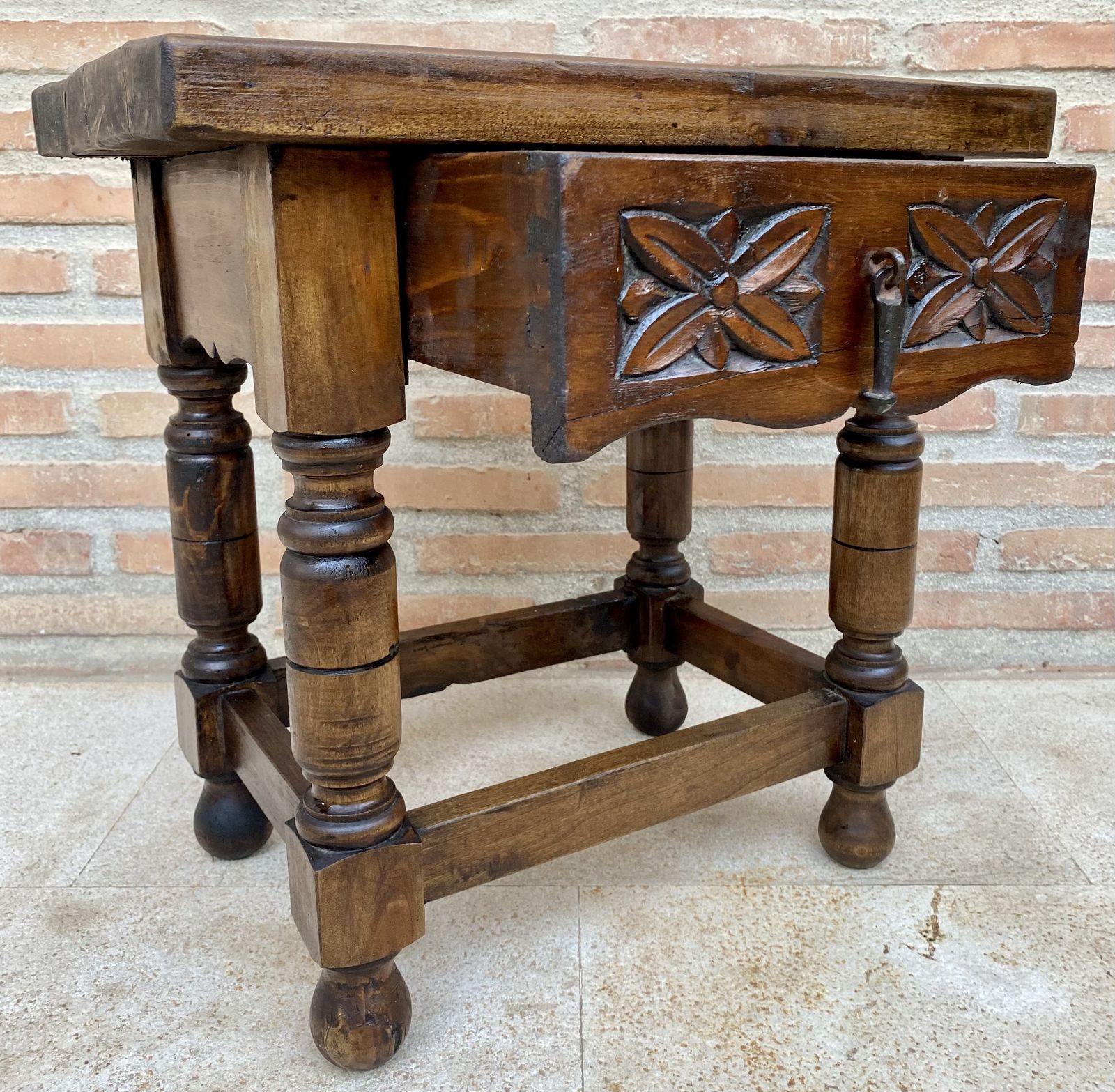 20th Century Spanish Nightstand Or Bedside With Carved Drawer And Iron Hardware photo vinterior