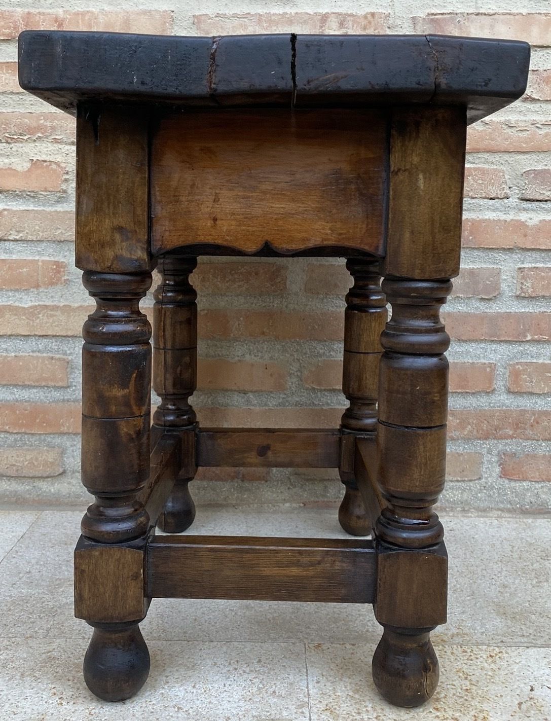 20th Century Spanish Nightstand Or Bedside With Carved Drawer And Iron Hardware photo vintage