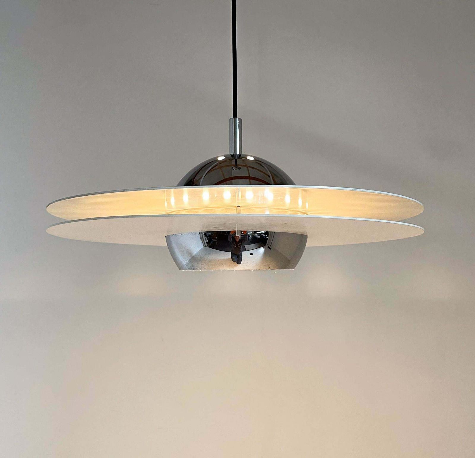 photo buy 1970's Ufo Chrome & Lacquered Metal Space Age Pendant, Italy