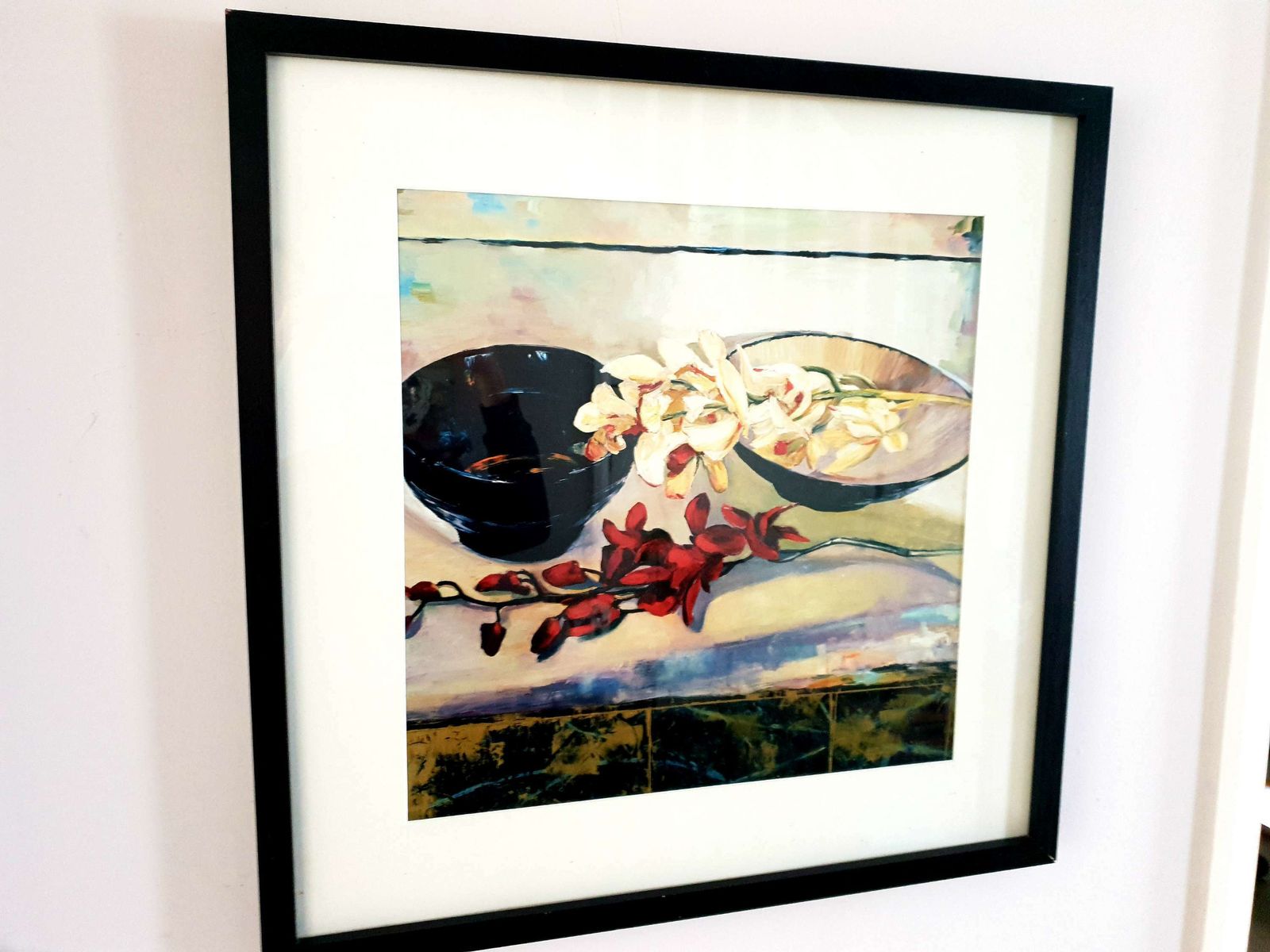 Large Framed Print Of Still Life, Red And White Orchids By Artist Chang