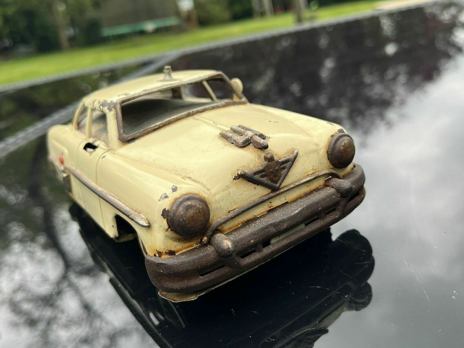 Tin Plate Battery Toy Car, Circa 1960 photo vintage