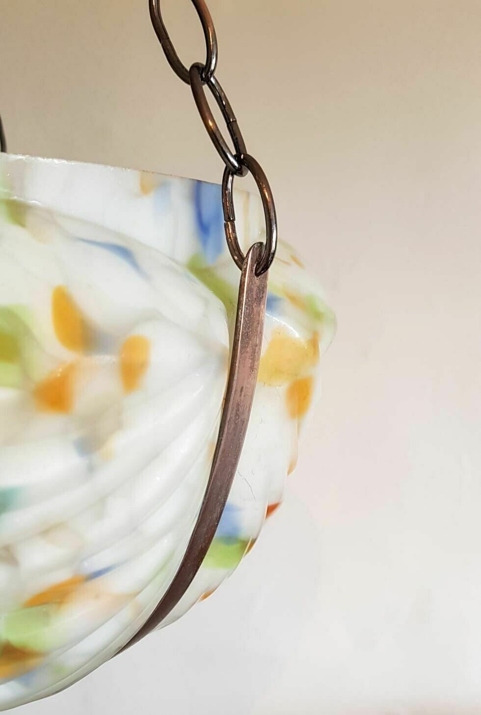 Large Art Deco Glass Bowl Shade Flycatcher Plaffonier Original Metal Cradle photo furniture