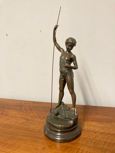 Ancient Bronze Sculpture "Fisherman" From The Late 1800s France Auguste Moreau Height 55 Cm photo furniture