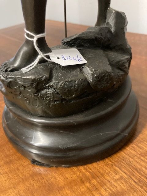 Ancient Bronze Sculpture "Fisherman" From The Late 1800s France Auguste Moreau Height 55 Cm photo vintage