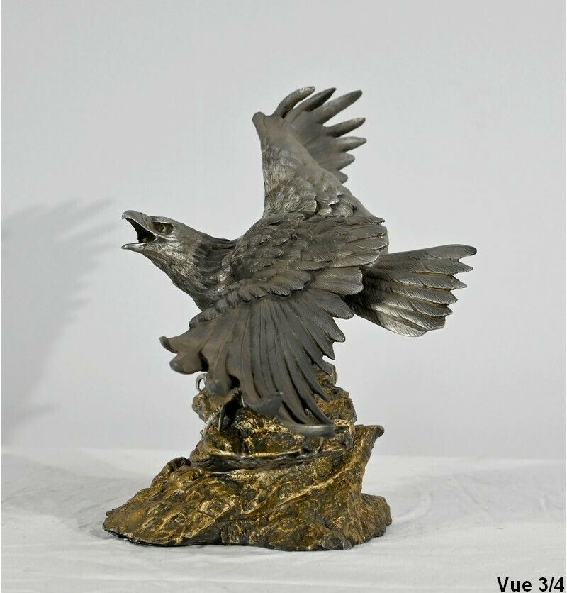 1311.19 Pewter Sculpture "Bald Eagle", Signed P.Brunelle   Xxth photo